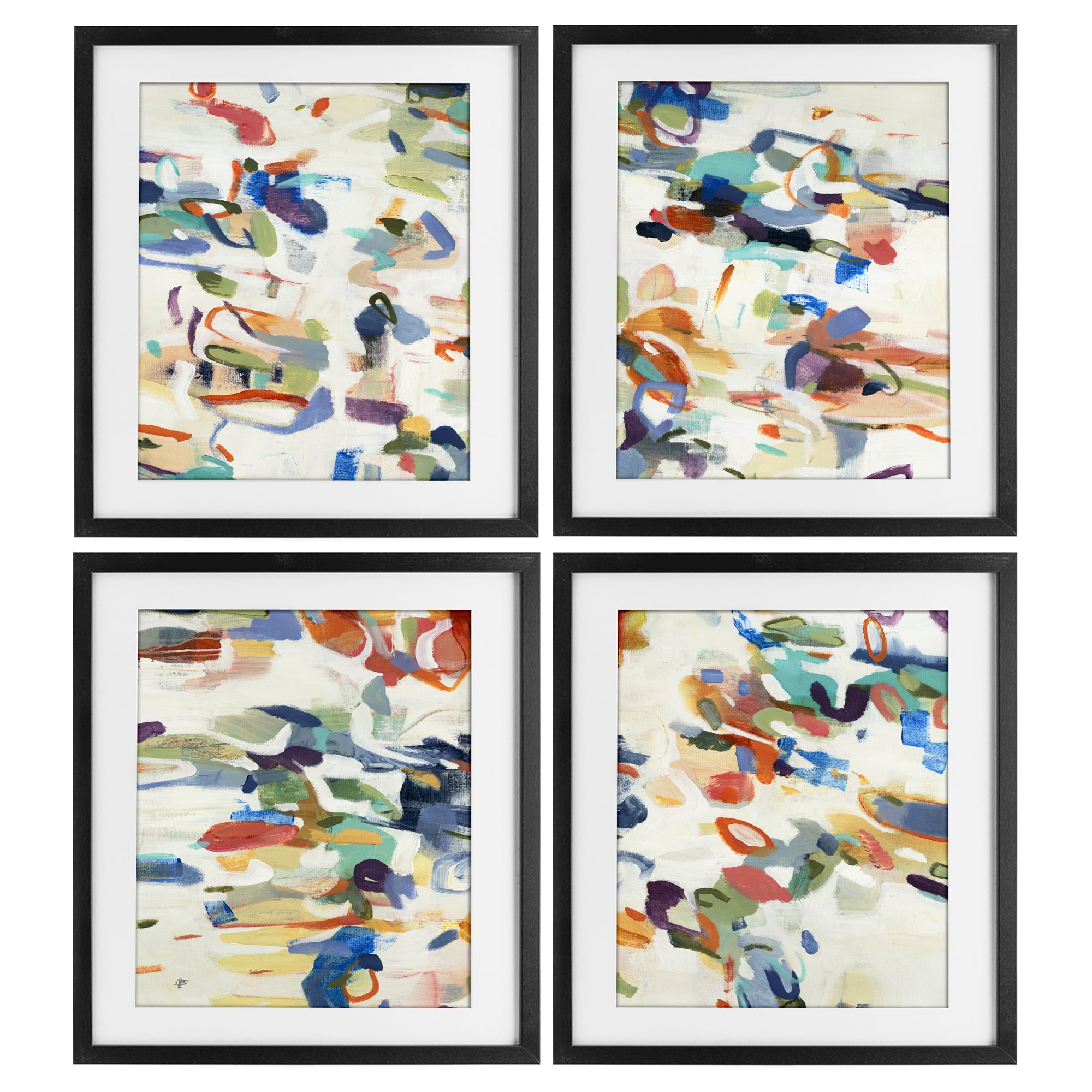 Stupell Industries Primary Hues Composition 4 Piece Black Framed Print Under Glass Set, design by Lisa Ridgers