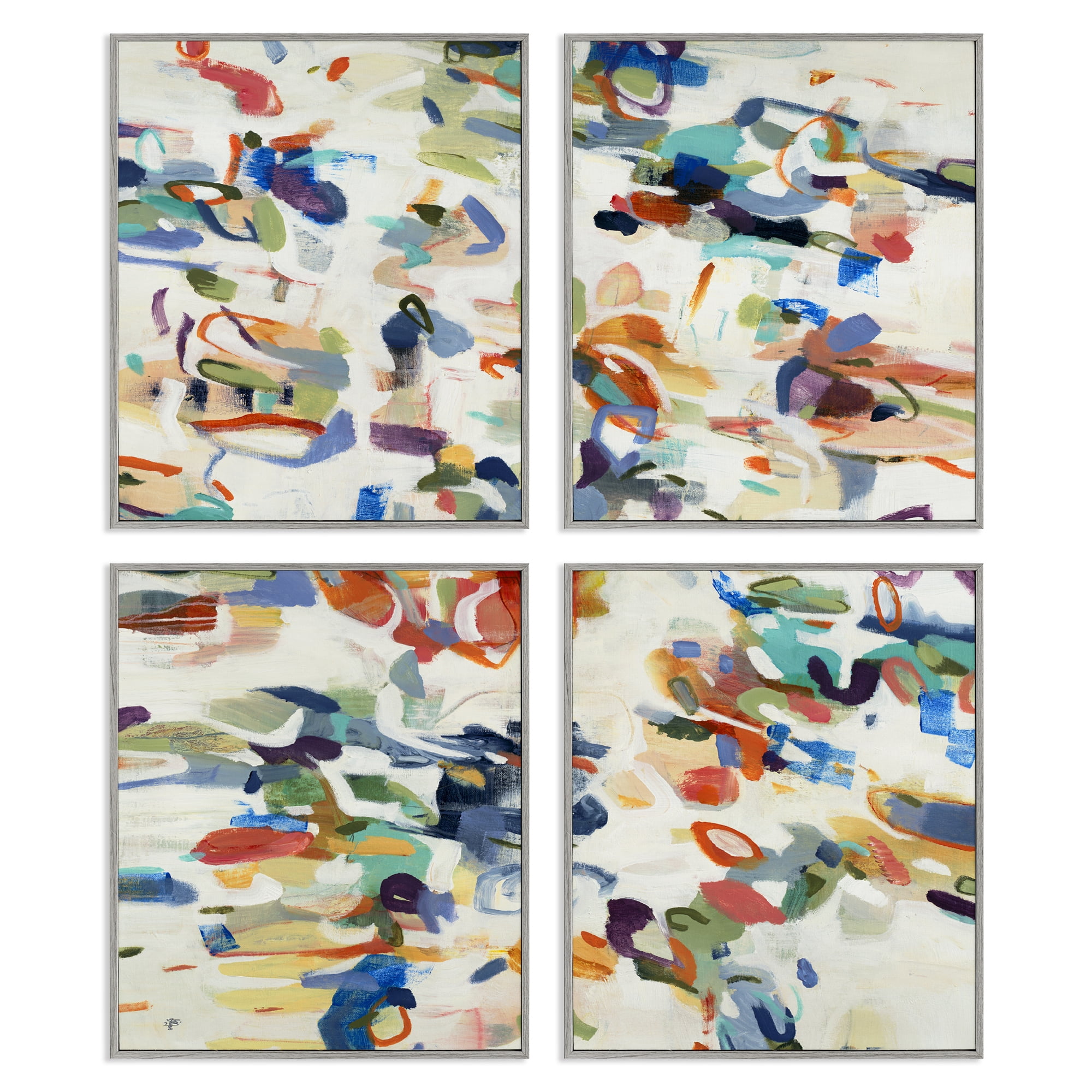 Stupell Industries Primary Hues Composition 4 Piece Gray Framed Giclee Art Set, design by Lisa Ridgers