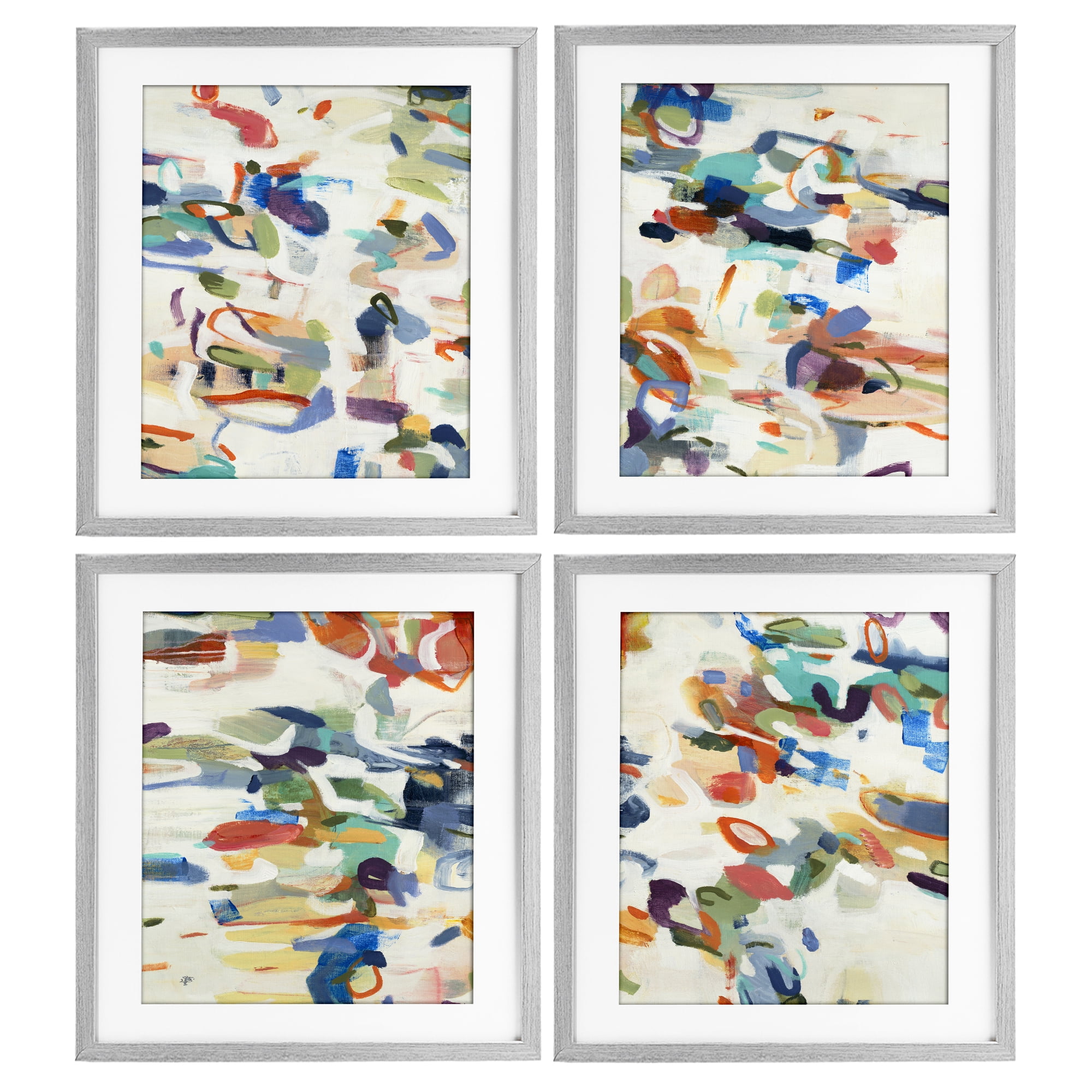 Stupell Industries Primary Hues Composition 4 Piece Gray Framed Print Under Glass Set, design by Lisa Ridgers