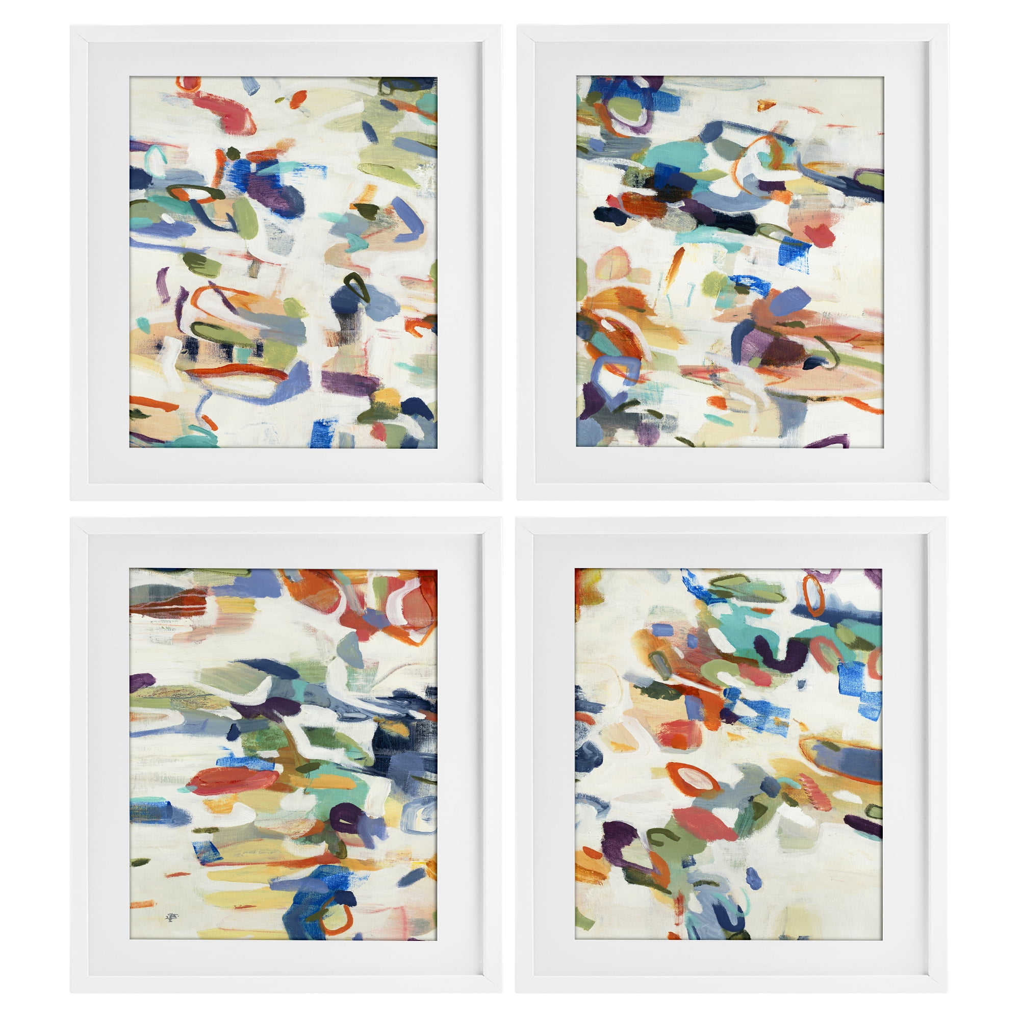 Stupell Industries Primary Hues Composition 4 Piece White Framed Print Under Glass Set, design by Lisa Ridgers