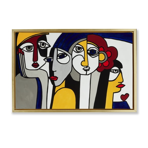 Stupell Industries Primary Hues Faces Portrait Portrait Painting Gold Floater Framed Canvas Art Print Wall Art, 25 x 17