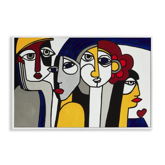 Stupell Industries Primary Hues Faces Portrait Portrait Painting White Framed Art Print Wall Art, 18 x 12