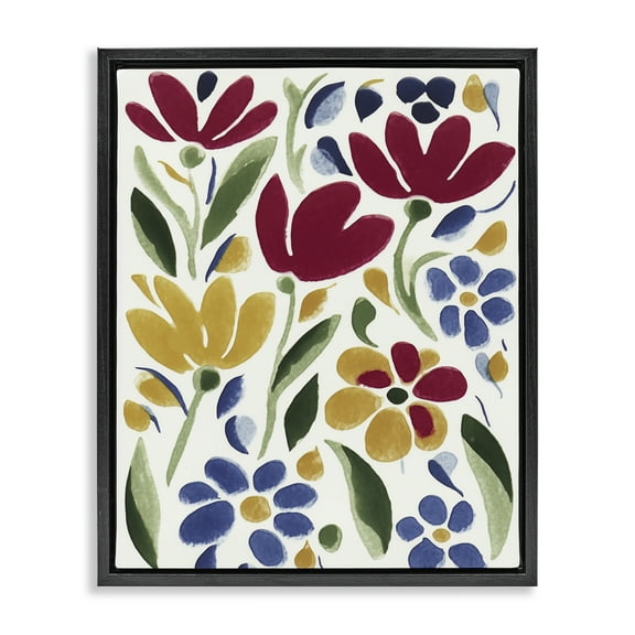 Stupell Industries Primary Petals Flowers Black Framed Floater Canvas Wall Art design by Annabelle Hall, 31 x 25
