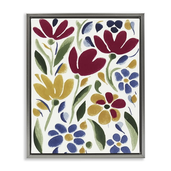 Stupell Industries Primary Petals Flowers Gray Framed Floater Canvas Wall Art design by Annabelle Hall, 31 x 25