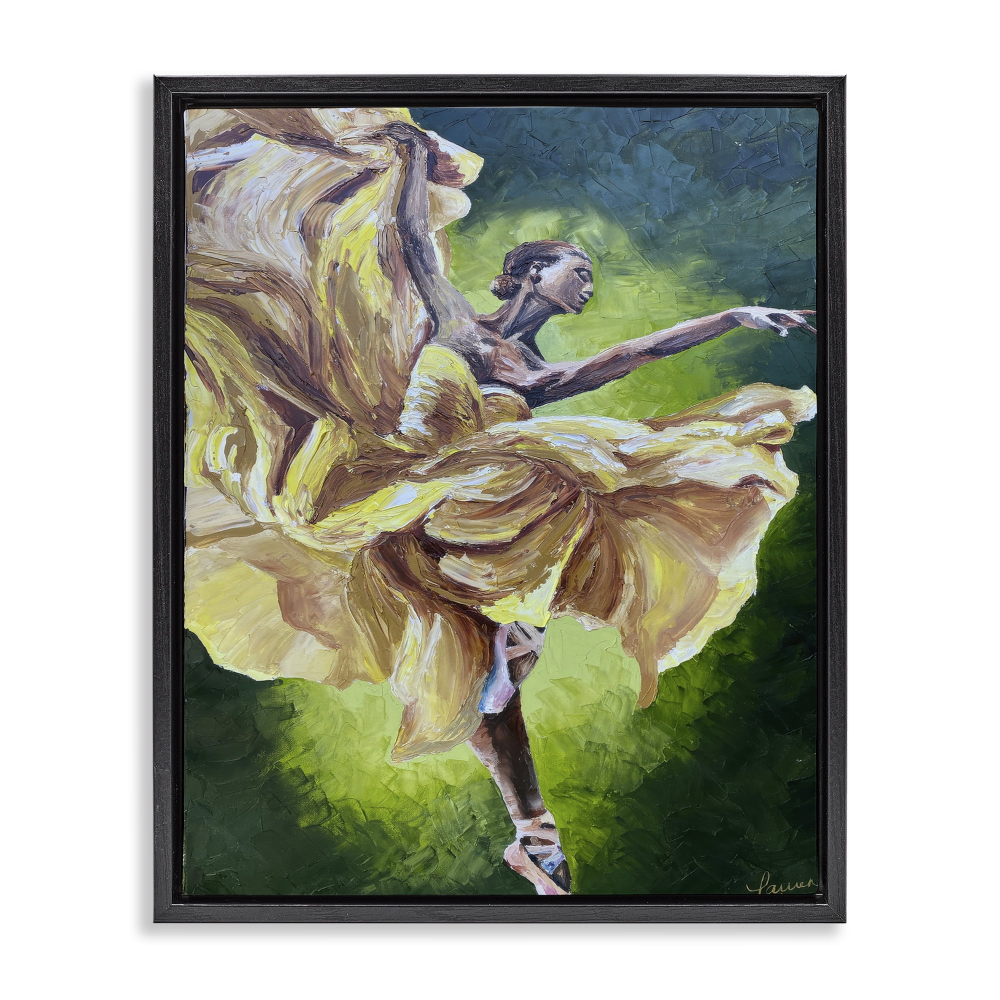 Stupell Industries Primavera Ballet Dancer Black Framed Floater Canvas Wall Art, design by Lauren Luna