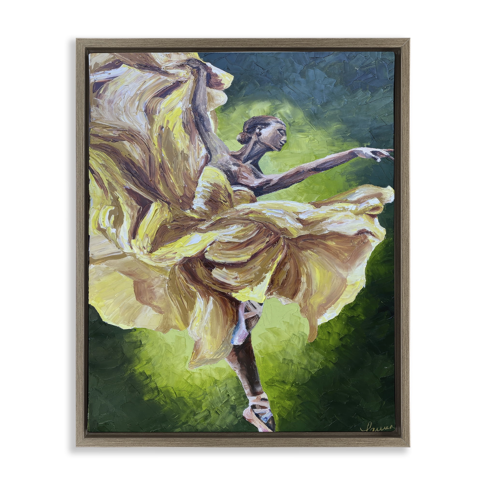 Stupell Industries Primavera Ballet Dancer Brown Framed Floater Canvas Wall Art, design by Lauren Luna