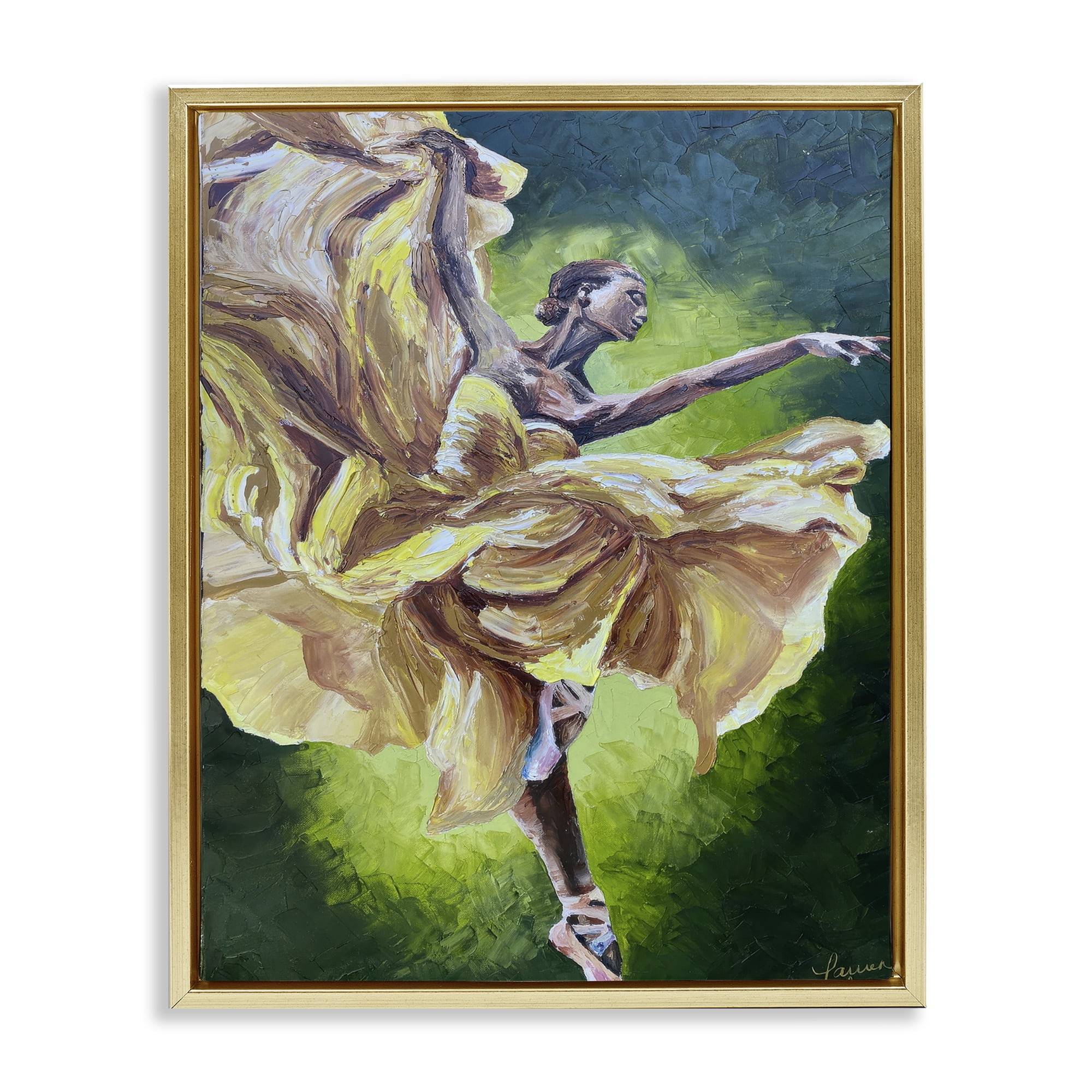 Stupell Industries Primavera Ballet Dancer Gold Framed Floater Canvas Wall Art, design by Lauren Luna