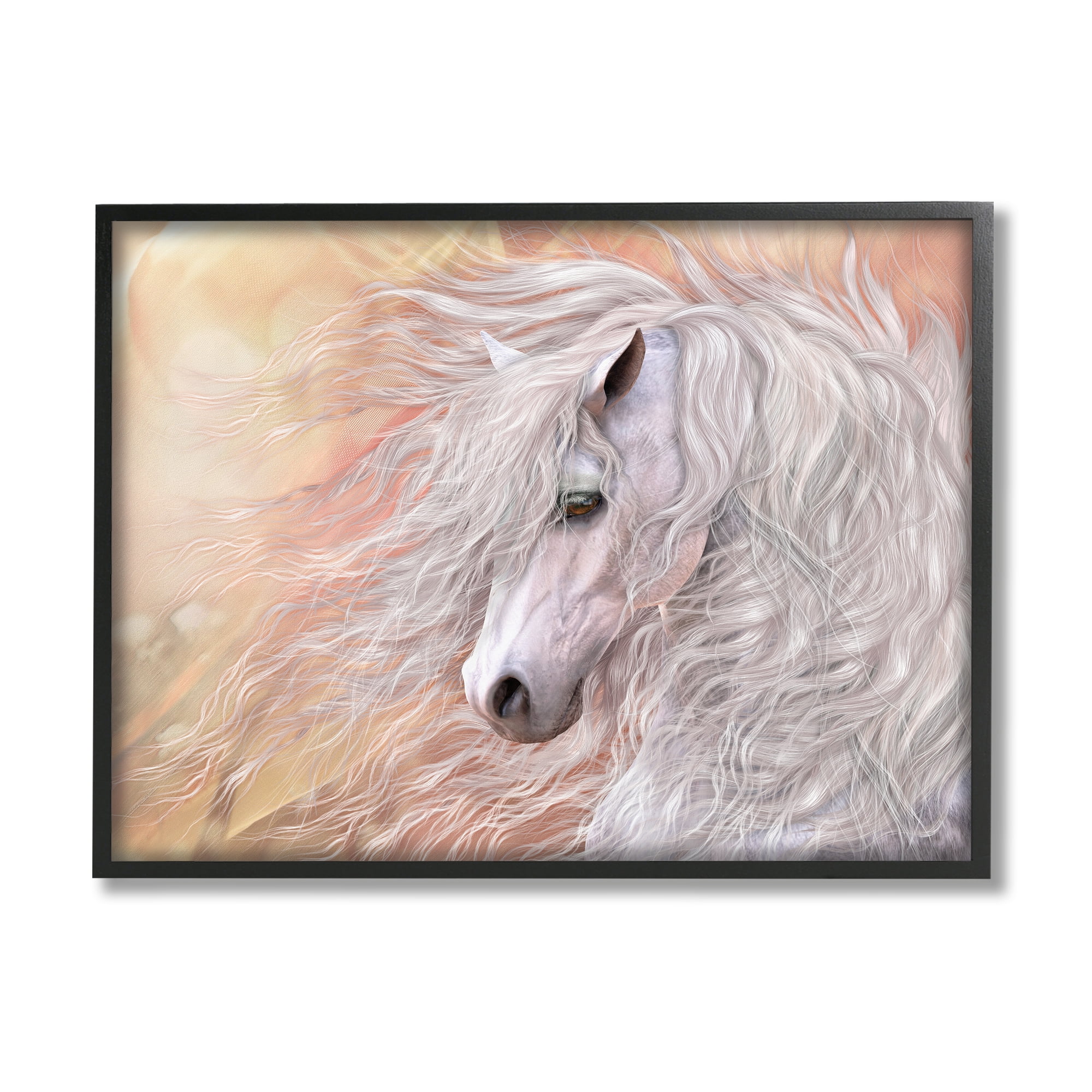 Stupell Industries Primavera White Horse Animals & Insects Painting Black Framed Art Print Wall Art, 20 x 16