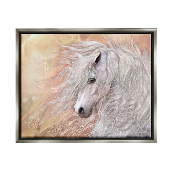 Stupell Industries Primavera White Horse Animals & Insects Painting Gray Floater Framed Canvas Art Print Wall Art, 21 x 17