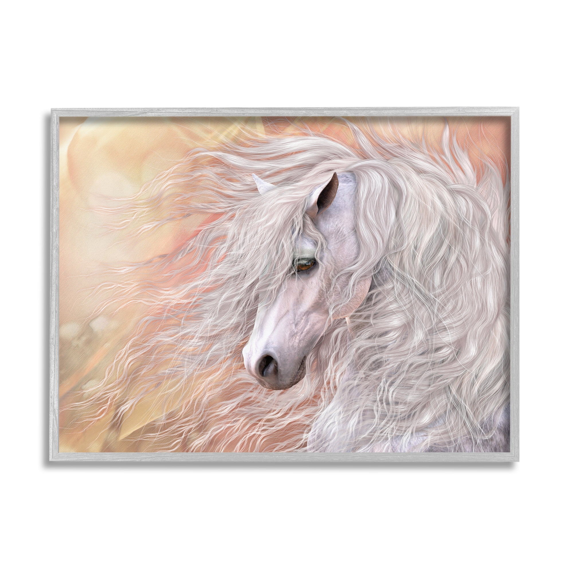 Stupell Industries Primavera White Horse Animals & Insects Painting Gray Framed Art Print Wall Art, 14 x 11
