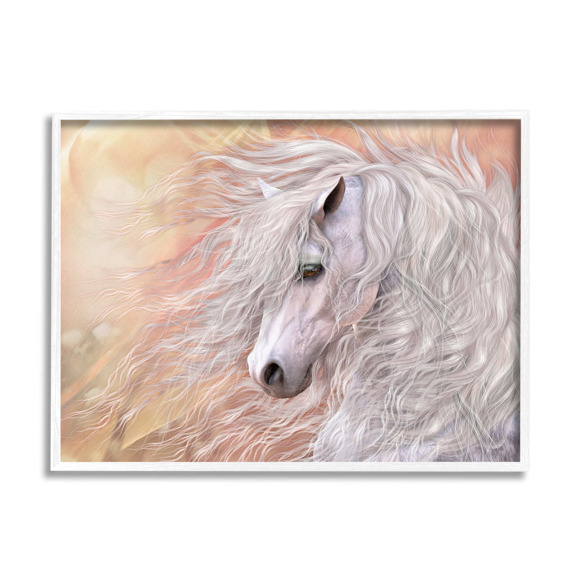 Stupell Industries Primavera White Horse Animals & Insects Painting White Framed Art Print Wall Art, 30 x 24
