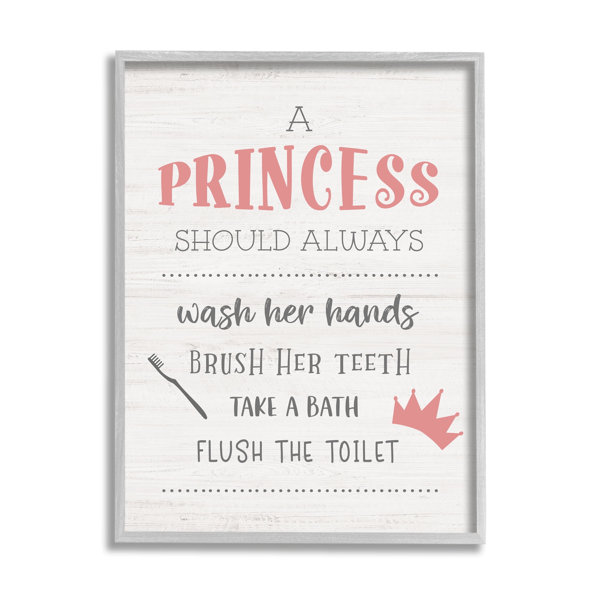 Stupell Industries Princess Bathroom Rules Good Hygiene Phrases Pink Crown, 16 x 20, Design by Natalie Carpentieri