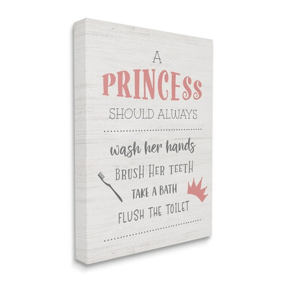 Stupell Industries Princess Bathroom Rules Good Hygiene Phrases Pink Crown Typography Painting Gallery Wrapped Canvas Print Wall Art, 24 x 30