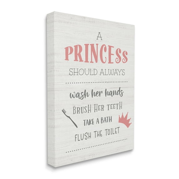 Stupell Industries Princess Bathroom Rules Good Hygiene Phrases Pink Crown Typography Painting Gallery Wrapped Canvas Print Wall Art, 36 x 48