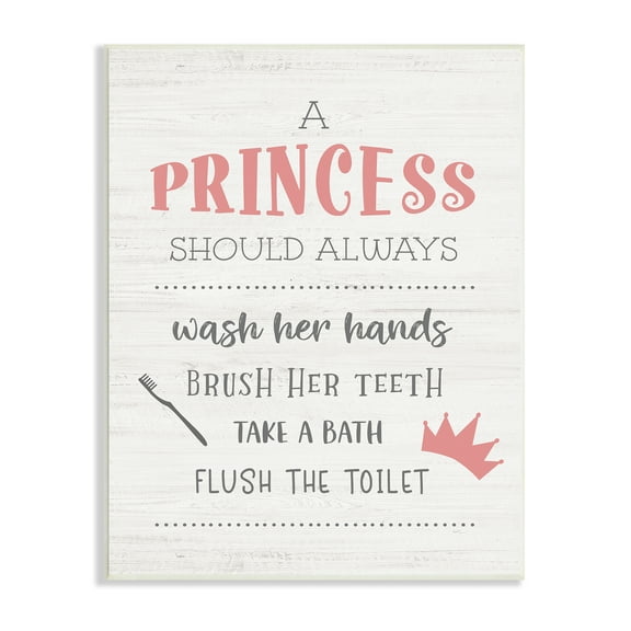 Stupell Industries Princess Bathroom Rules Good Hygiene Phrases Pink Crown Typography Painting Unframed Art Print Wall Art, 10 x 15