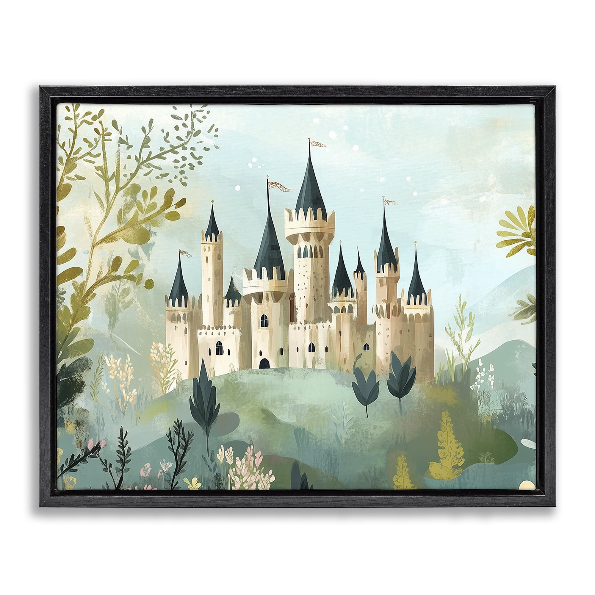Stupell Industries Princess' Castle View Black Framed Floater Canvas Wall Art, design by Christine Simpson Art
