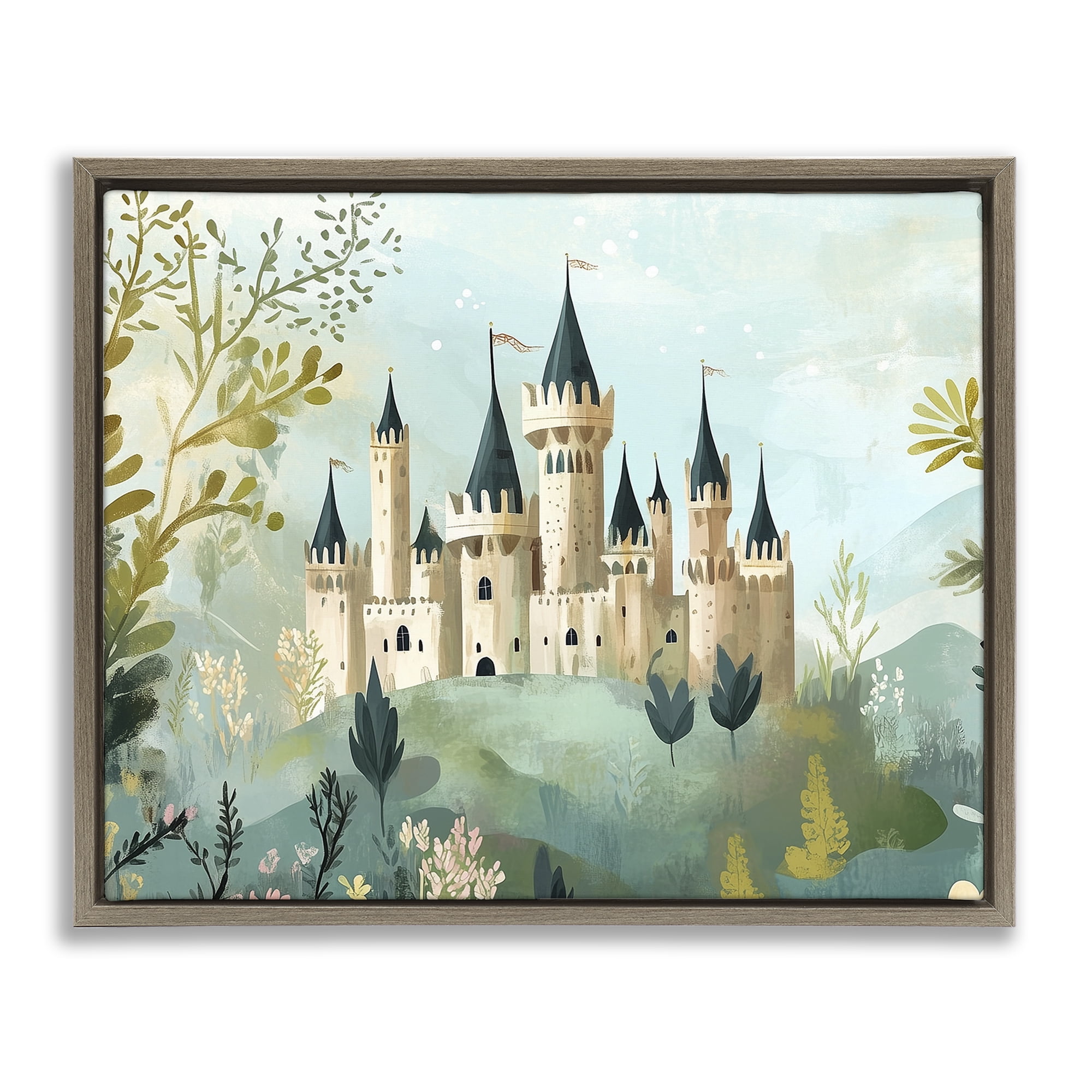 Stupell Industries Princess' Castle View Brown Framed Floater Canvas Wall Art, design by Christine Simpson Art