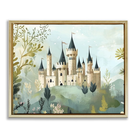 Stupell Industries Princess' Castle View Gold Framed Floater Canvas Wall Art, design by Christine Simpson Art