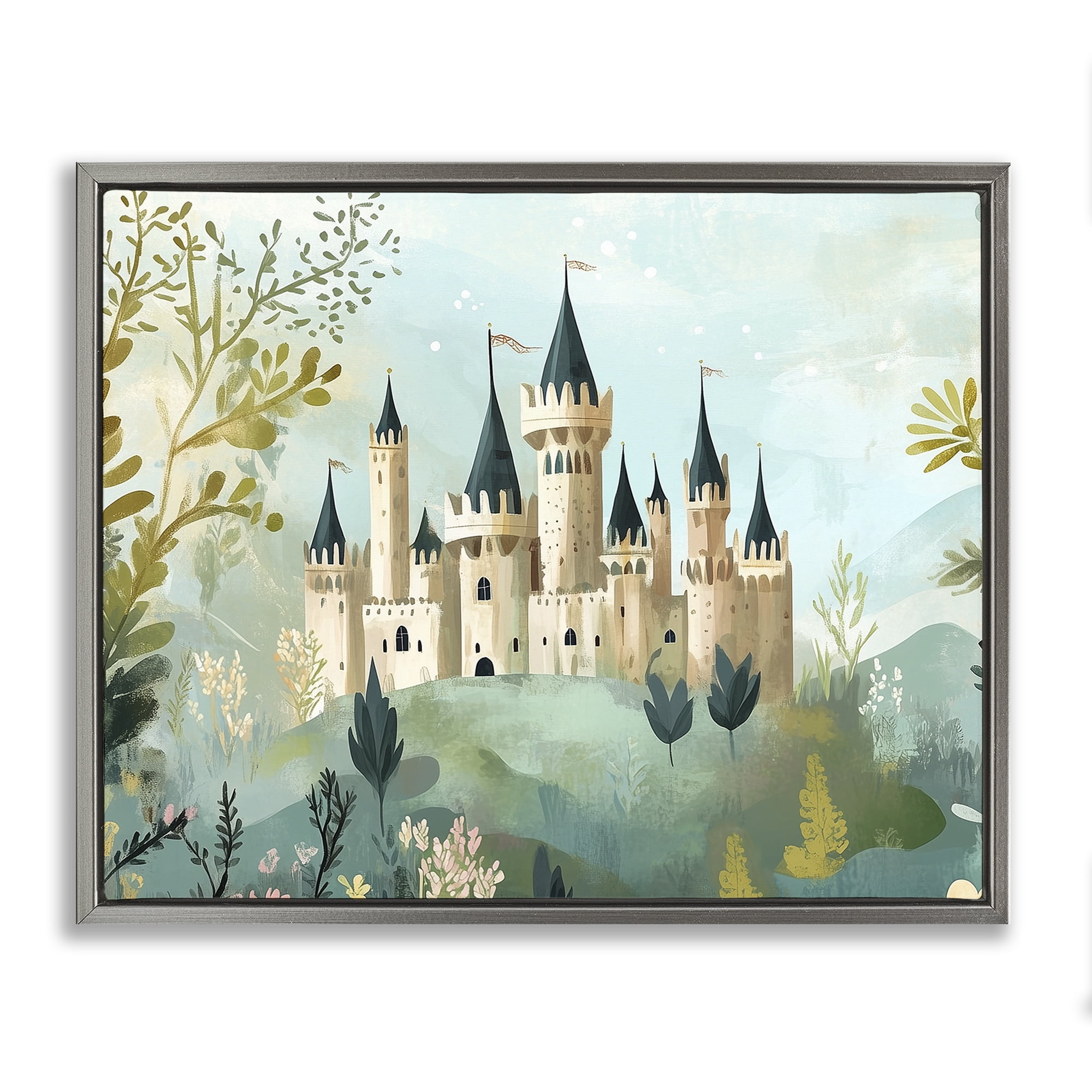 Stupell Industries Princess' Castle View Gray Framed Floater Canvas Wall Art, design by Christine Simpson Art
