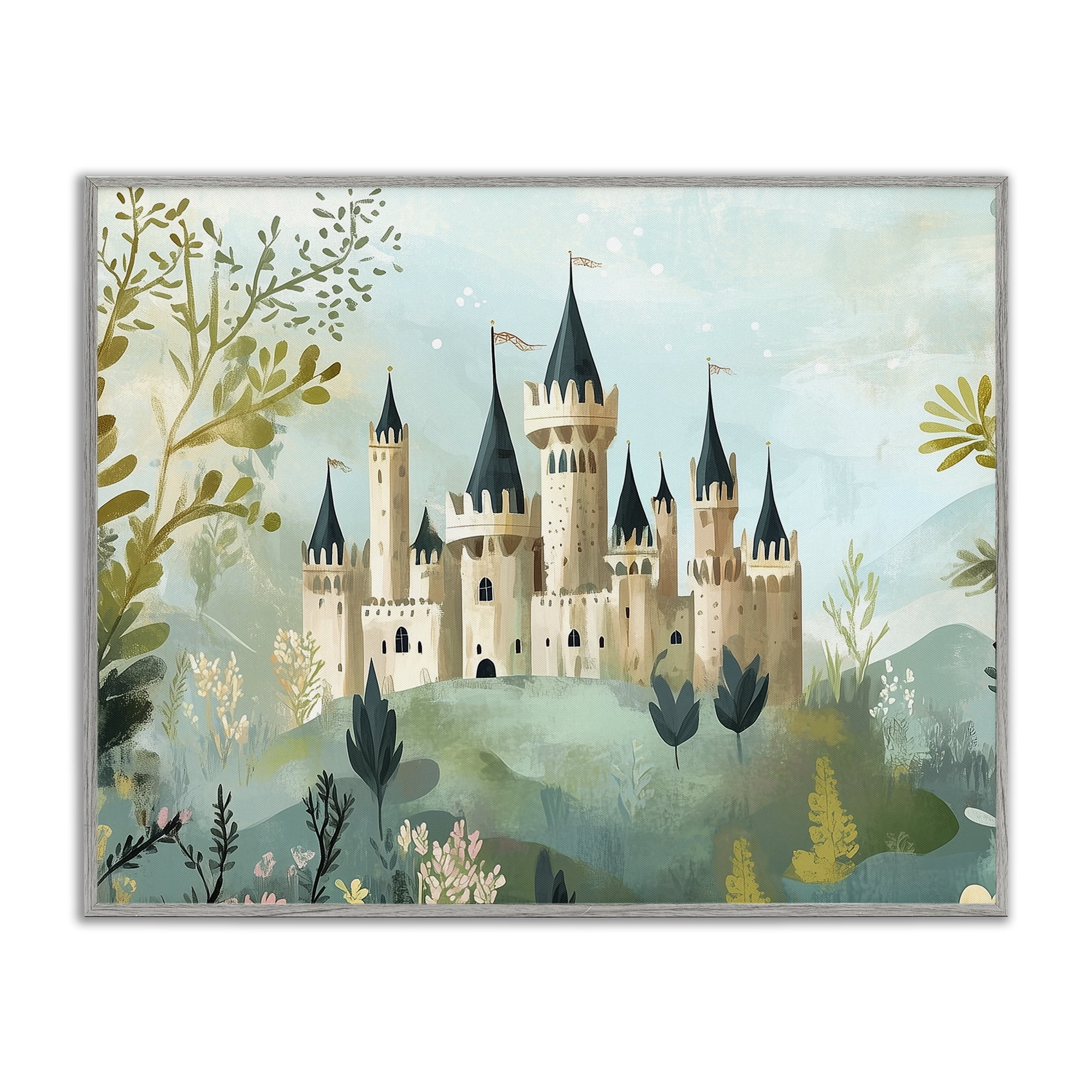 Stupell Industries Princess' Castle View Gray Framed Giclee Art, design by Christine Simpson Art