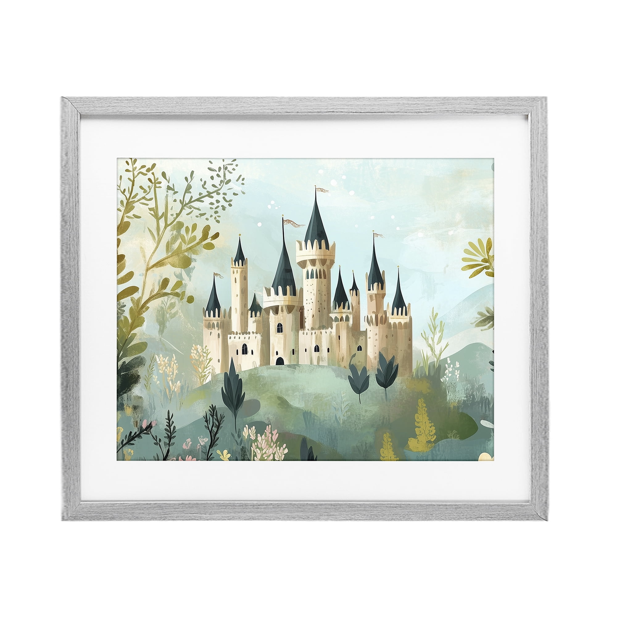 Stupell Industries Princess' Castle View Gray Framed Print Under Glass, design by Christine Simpson Art