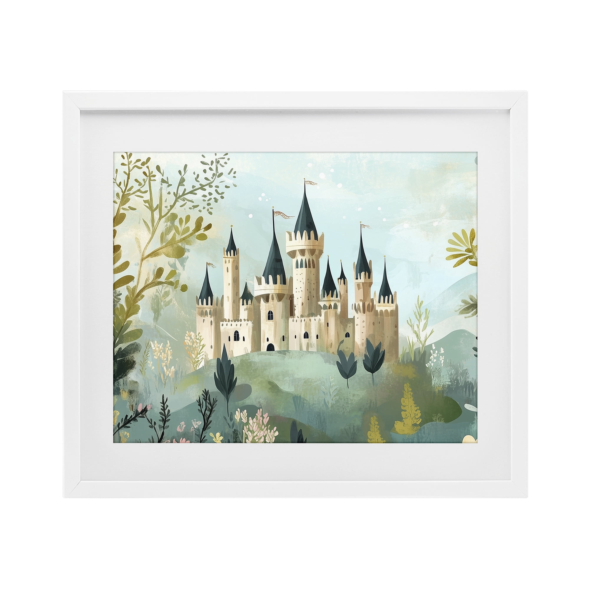 Stupell Industries Princess' Castle View White Framed Print Under Glass, design by Christine Simpson Art