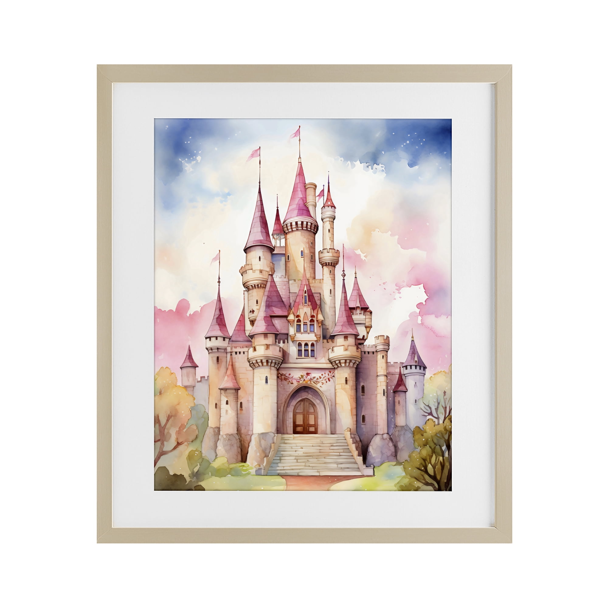 Stupell Industries Princess Castle Watercolor Portrait Birch Framed Print Under Glass, design by Creative Studio