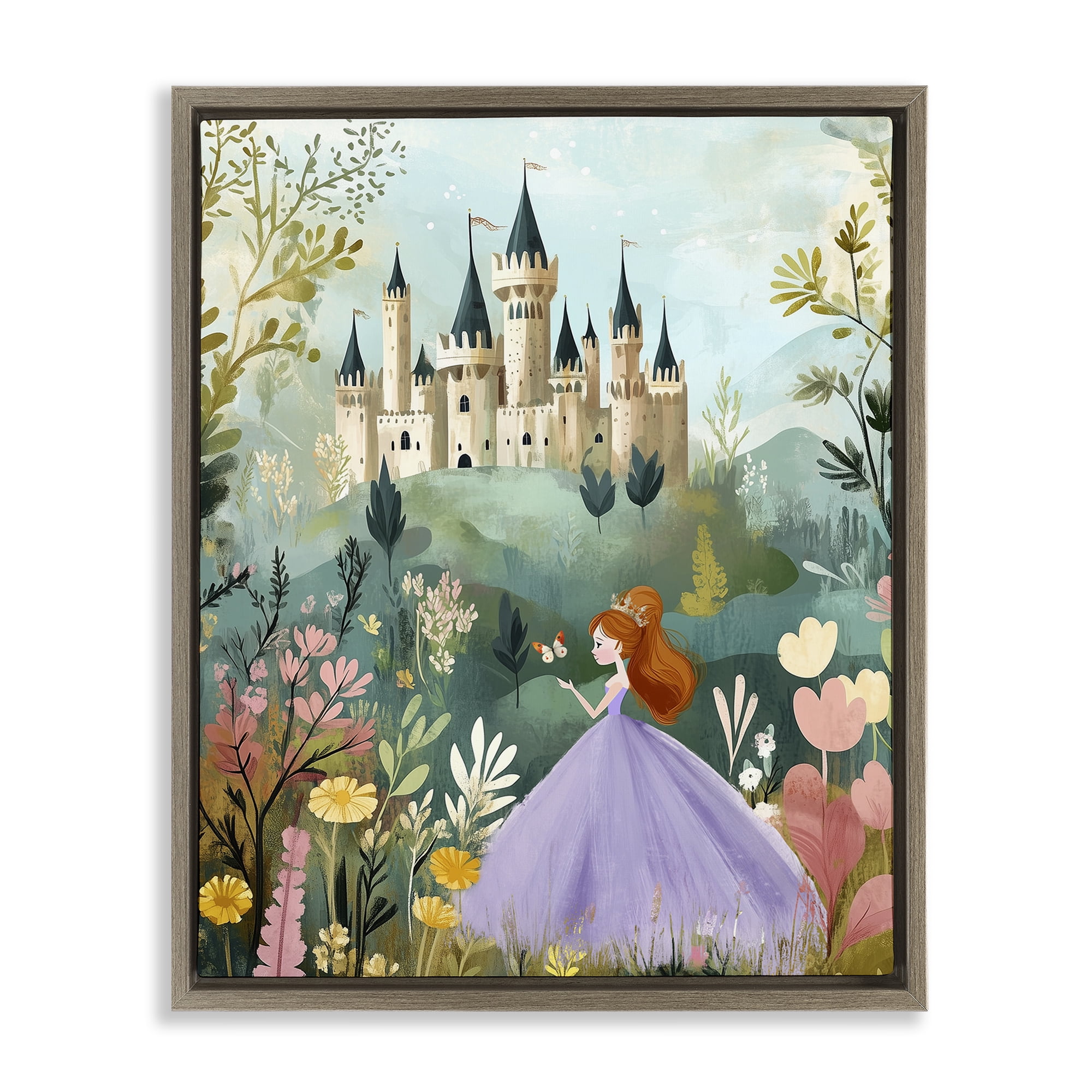 Stupell Industries Princess Day Out Brown Framed Floater Canvas Wall Art, design by Christine Simpson Art