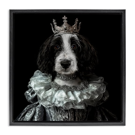 Stupell Industries Princess Pepper Royal Dog Black Framed Floater Canvas Wall Art design by Kelley Parker, 25 x 25