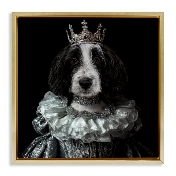 Stupell Industries Princess Pepper Royal Dog Gold Framed Floater Canvas Wall Art design by Kelley Parker, 18 x 18