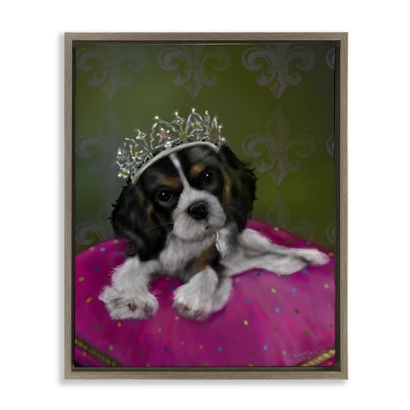 Princess Pippa Crowned Puppy Brown Floating Frame Canvas Art, 17 x 21, Made In USA