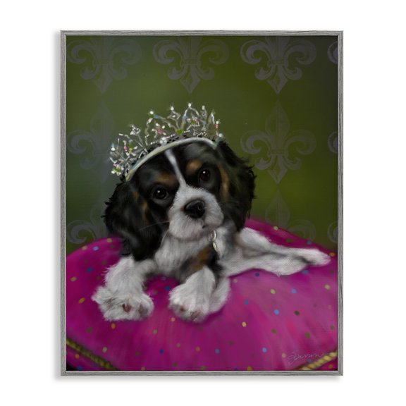 Princess Pippa Crowned Puppy Gray Framed Giclee Art, 24 x 30, Made In USA