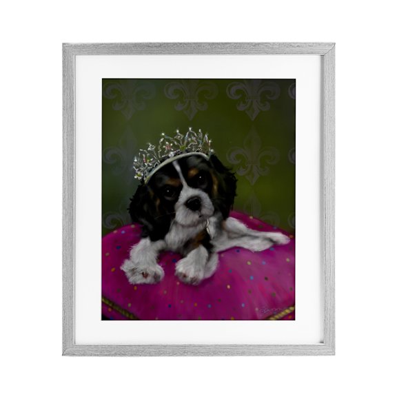 Princess Pippa Crowned Puppy Gray Framed Print Under Glass, 17 x 21, Made In USA