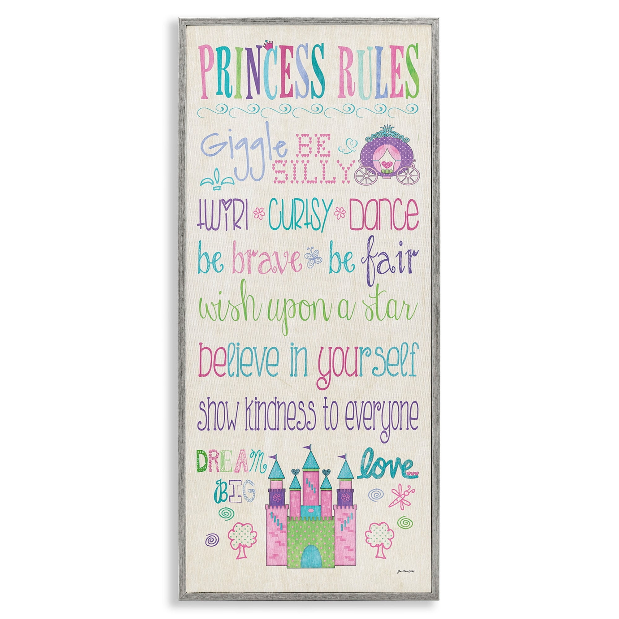 Stupell Industries Princess Rules Castle Typography, 13 x 30,Design by Jo Moulton