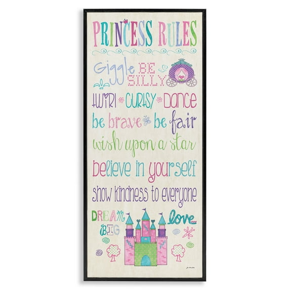 Stupell Industries Princess Rules Castle Typography Graphic Art Black Framed Art Print Wall Art, 13x30, by Jo Moulton
