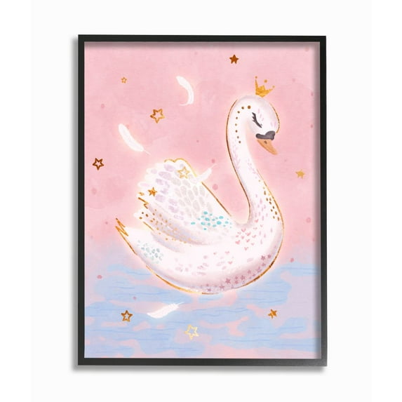 Stupell Industries Princess Swan Lake Girl's Nursery Animal Illustration Framed Wall Art Design by Ziwei Li, 11" x 14", Black Framed
