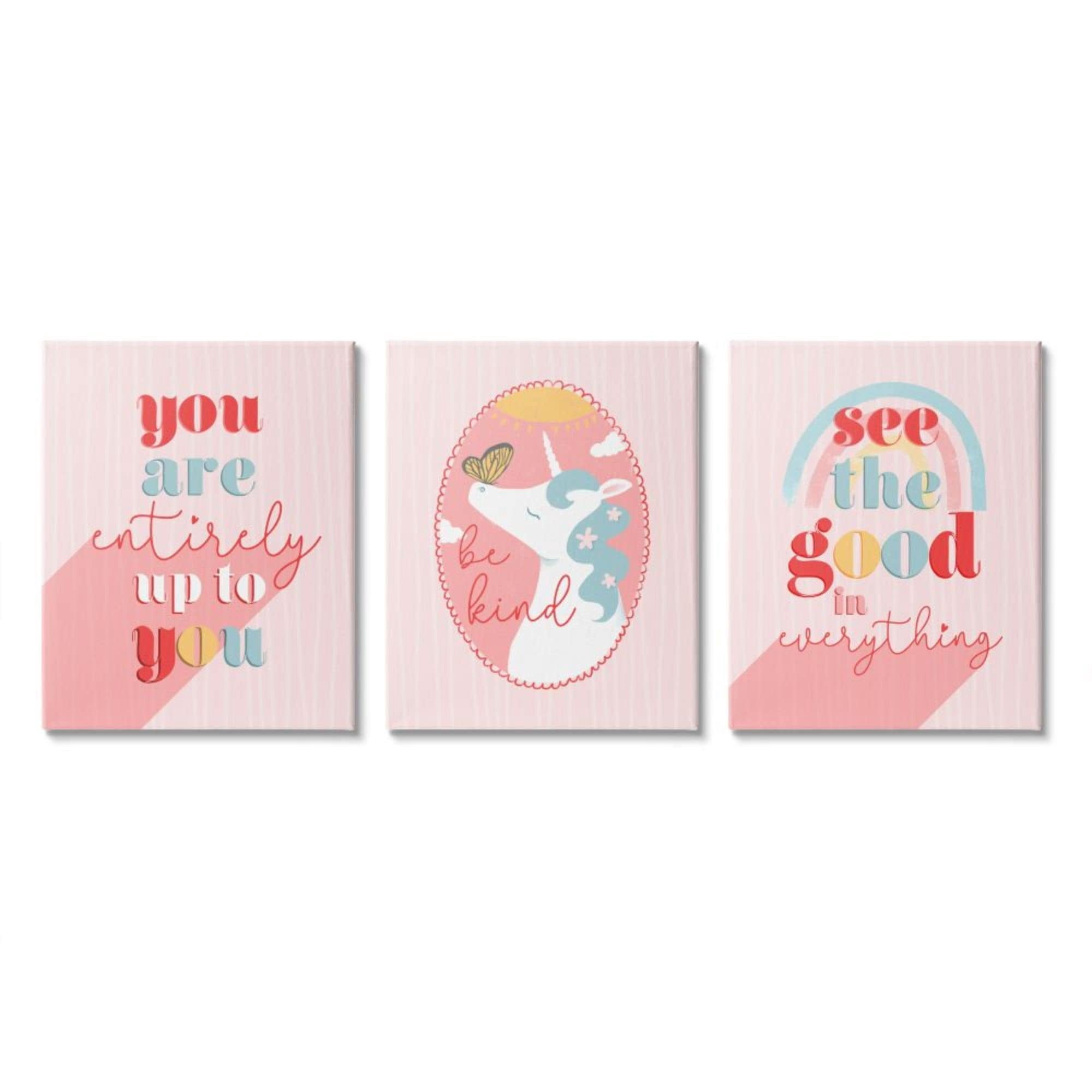Stupell Industries Princess Unicorn with Kindness Phrases Red Pink Design by Daphne Polselli, 3 Piece, 16" x 20"