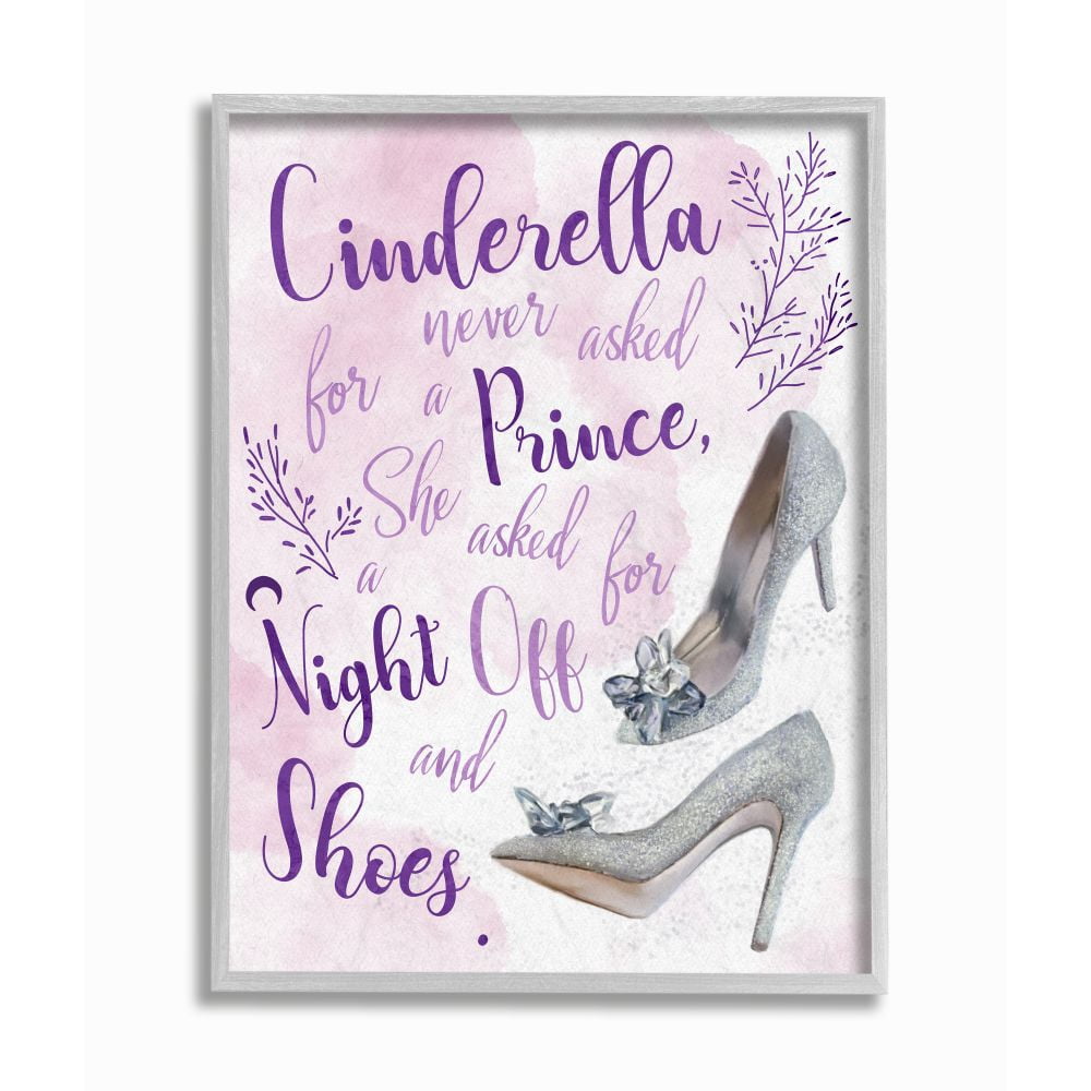 Stupell Industries Princess's Night Off Quote Glam Glitz Heels Fantasy Framed Wall Art Design by Ziwei Li, 11" x 14", Gray Framed