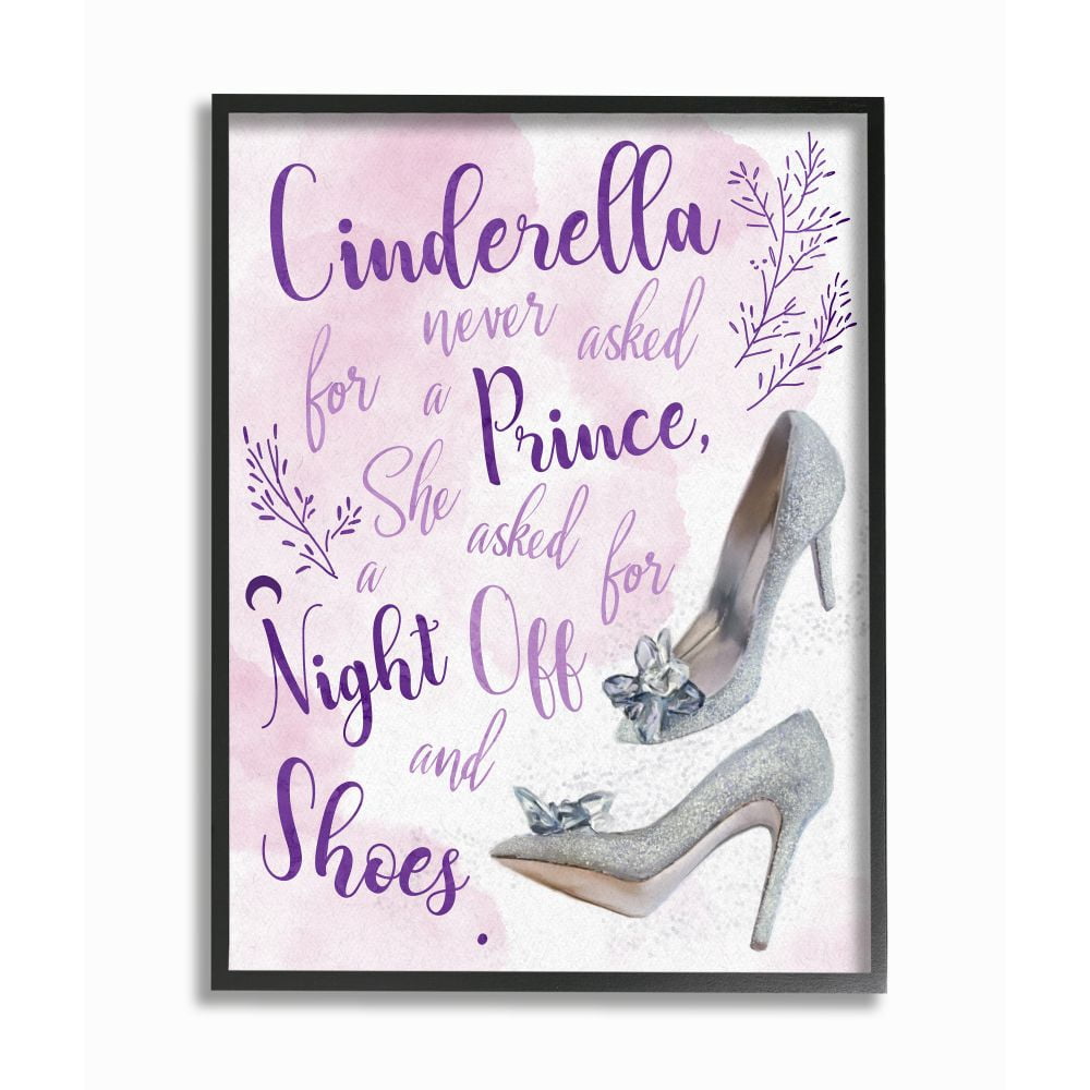 Stupell Industries Princess's Night Off Quote Glam Glitz Heels Fantasy Framed Wall Art Design by Ziwei Li, 16" x 20", Black Framed