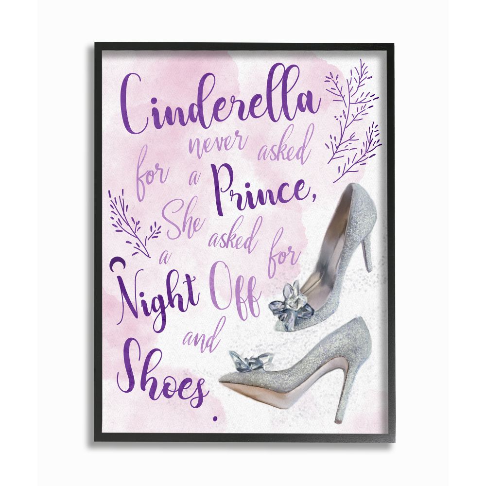 Stupell Industries Princess's Night Off Quote Glam Glitz Heels Fantasy Framed Wall Art Design by Ziwei Li