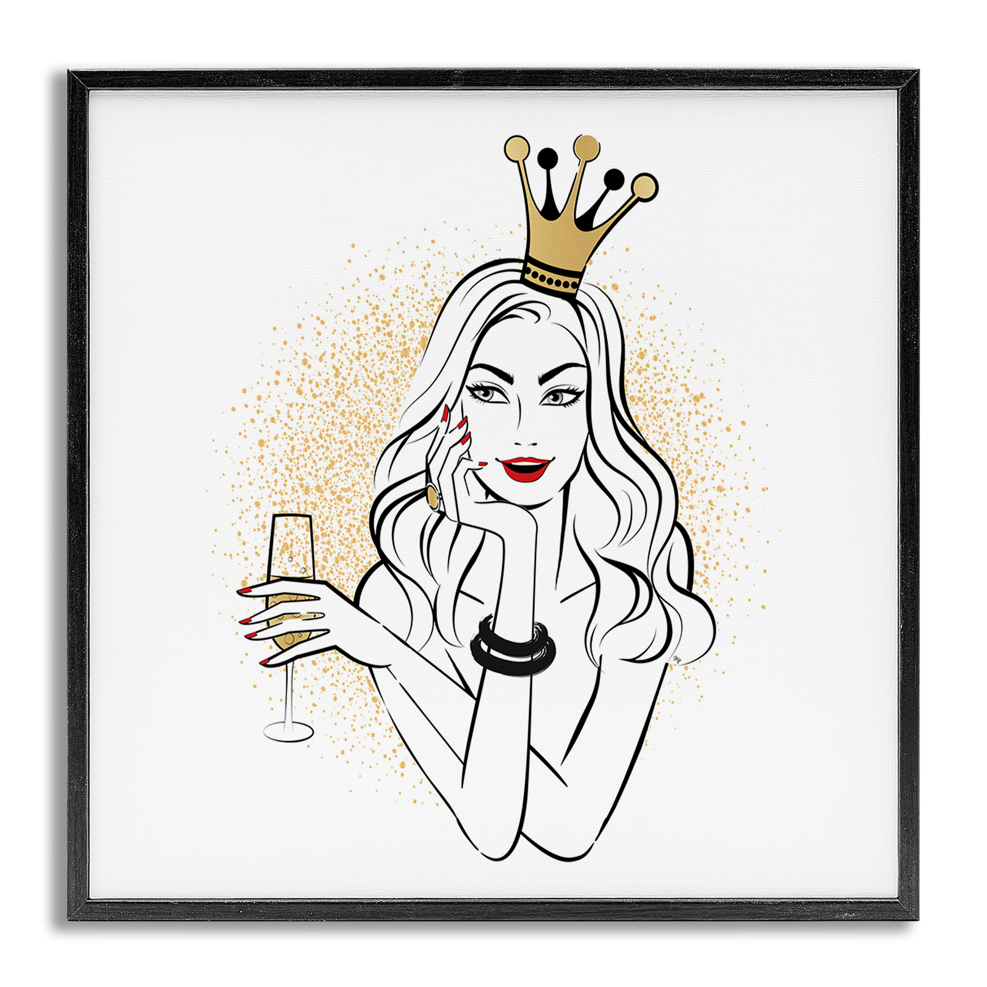 Stupell Industries Princess with Champagne Novelty Painting Gray Framed Art Print Wall Art, 24 x 24