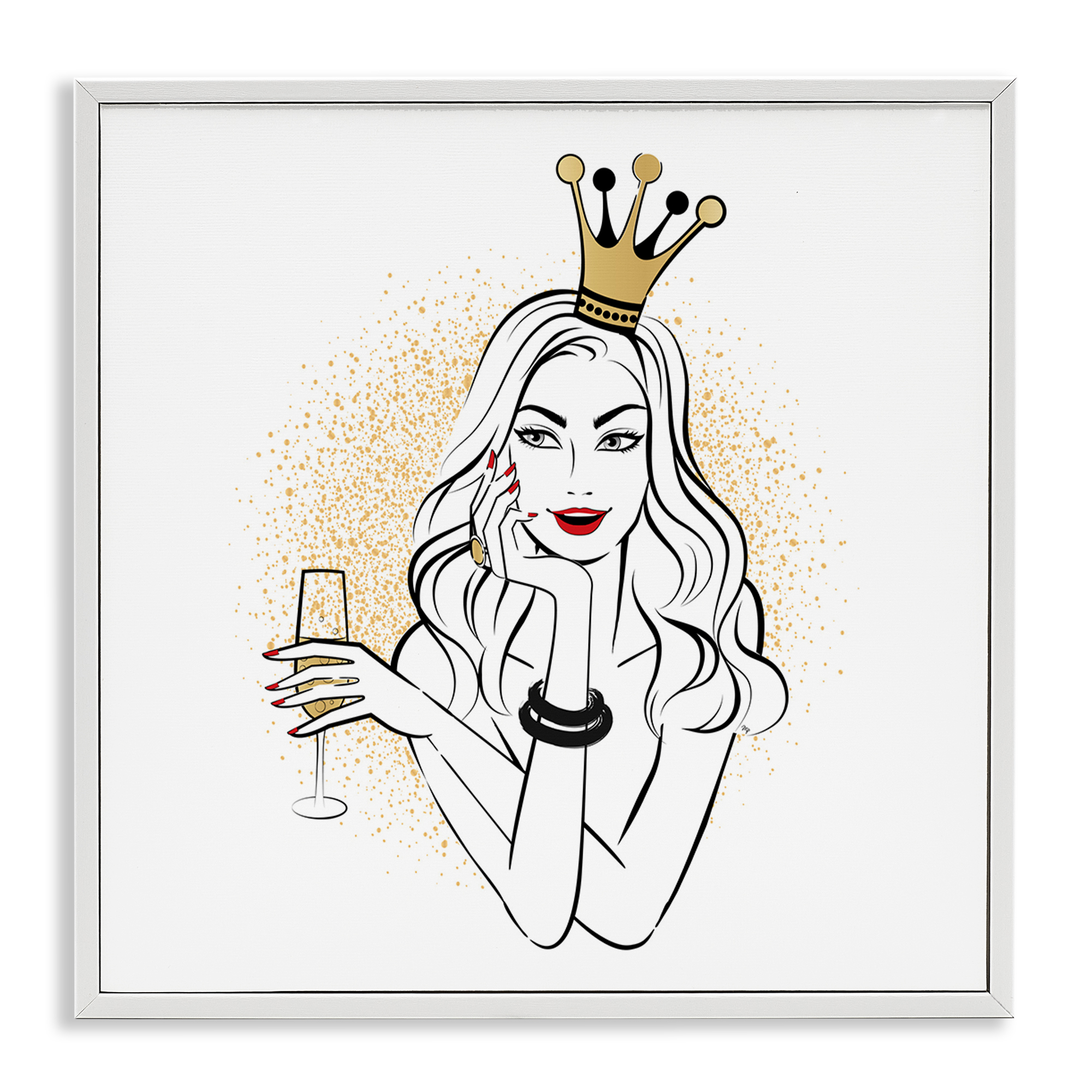 Stupell Industries Princess with Champagne Novelty Painting White Framed Art Print Wall Art, 17 x 17