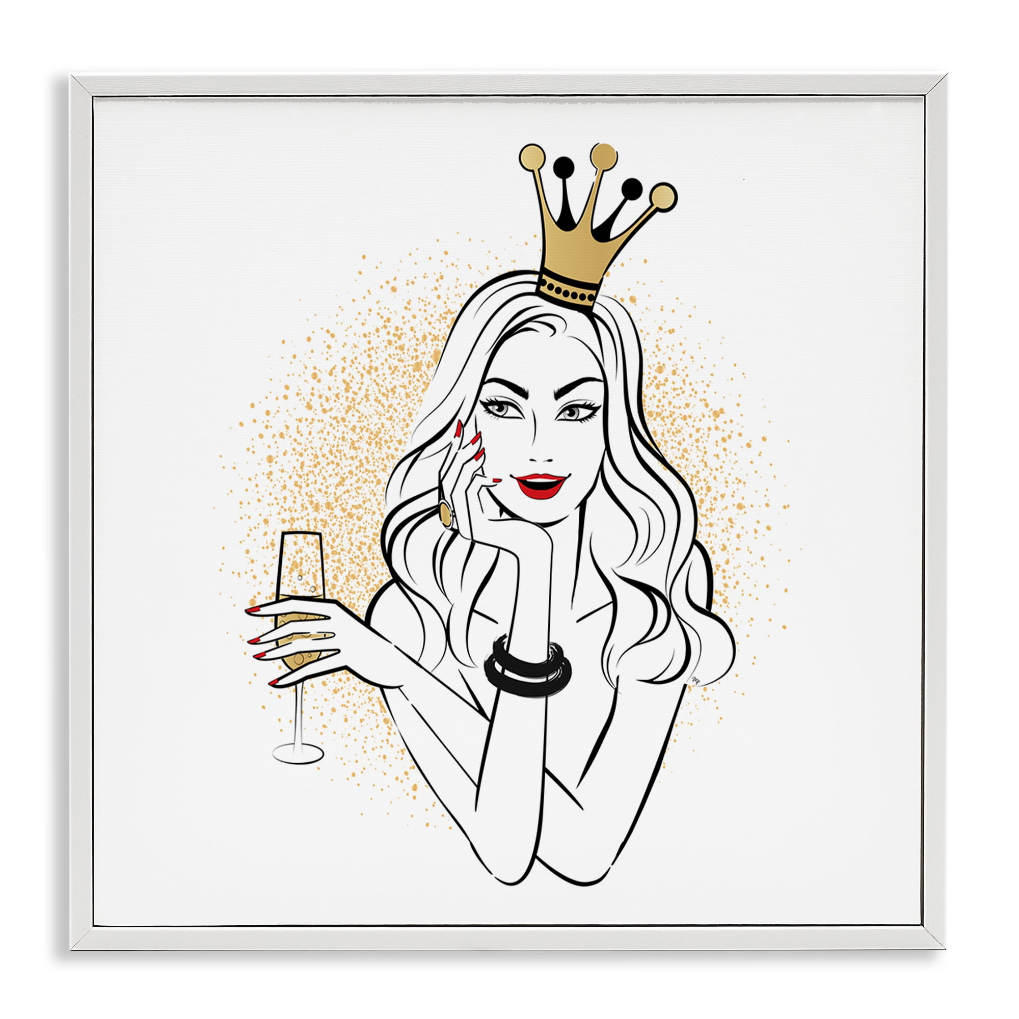 Stupell Industries Princess with Champagne Novelty Painting White Framed Art Print Wall Art, 24 x 24
