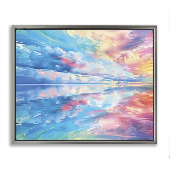 Stupell Industries Modern Prismatic Rainbow Sunset Gray Floating Frame Canvas Art, 31 x 25, by Michael Ward