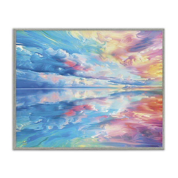 Stupell Industries Prismatic Rainbow Sunset Abstract Painting Gray Framed Art Print Wall Art, 20 x 16