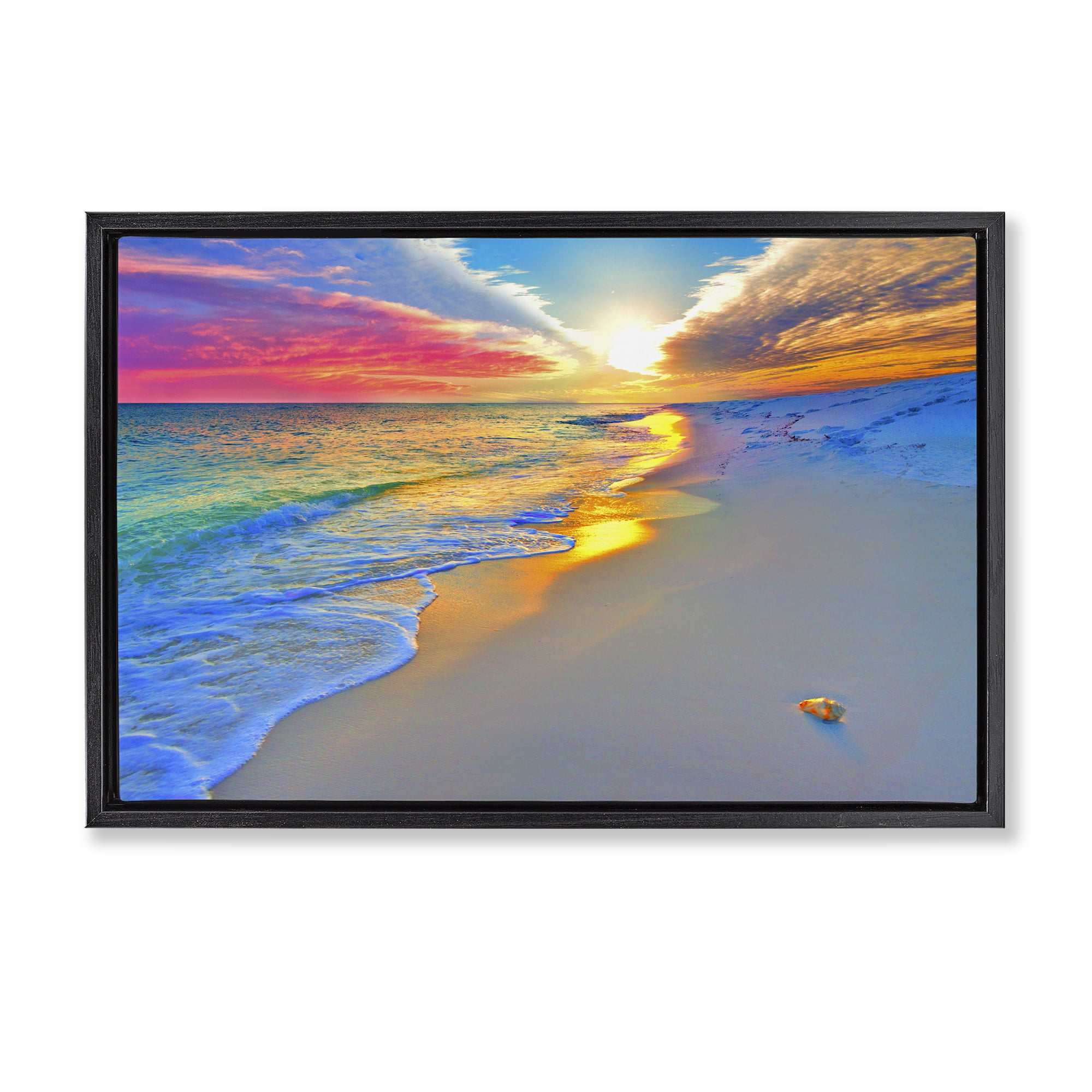 Stupell Industries Prismatic Rainbow Sunset Beach Black Framed Floater Canvas Wall Art, design by Eszra Tanner