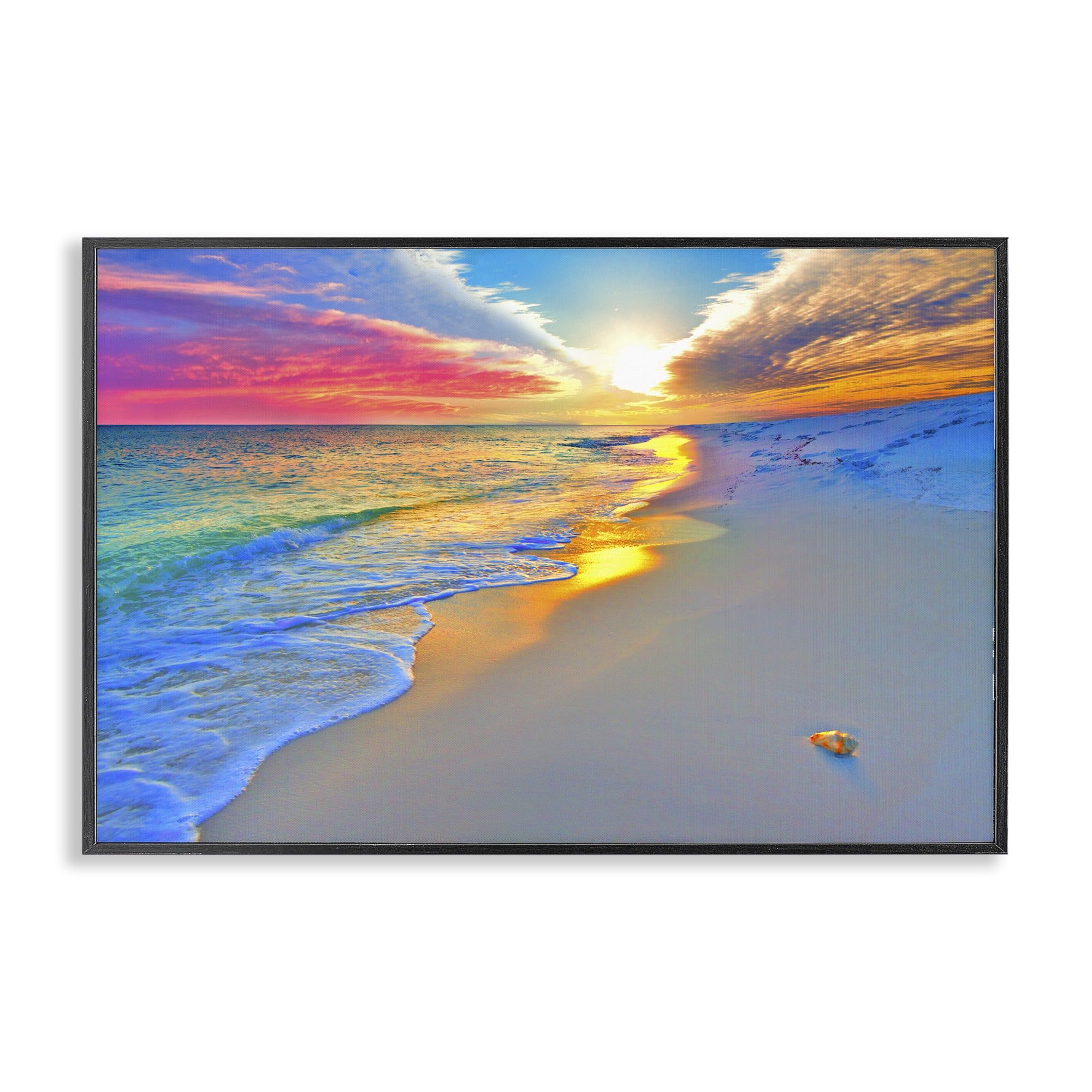Stupell Industries Prismatic Rainbow Sunset Beach Black Framed Giclee Art, design by Eszra Tanner