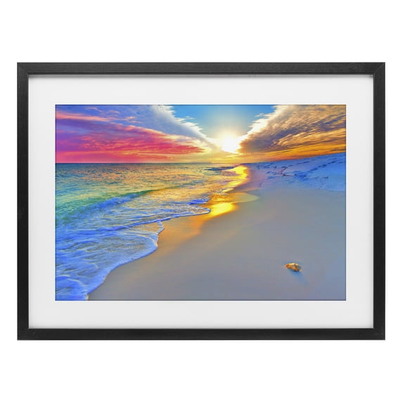 Stupell Industries Tropical Prismatic Rainbow Sunset Beach Black Framed Print Under Glass, 20 x 14, by Eszra Tanner
