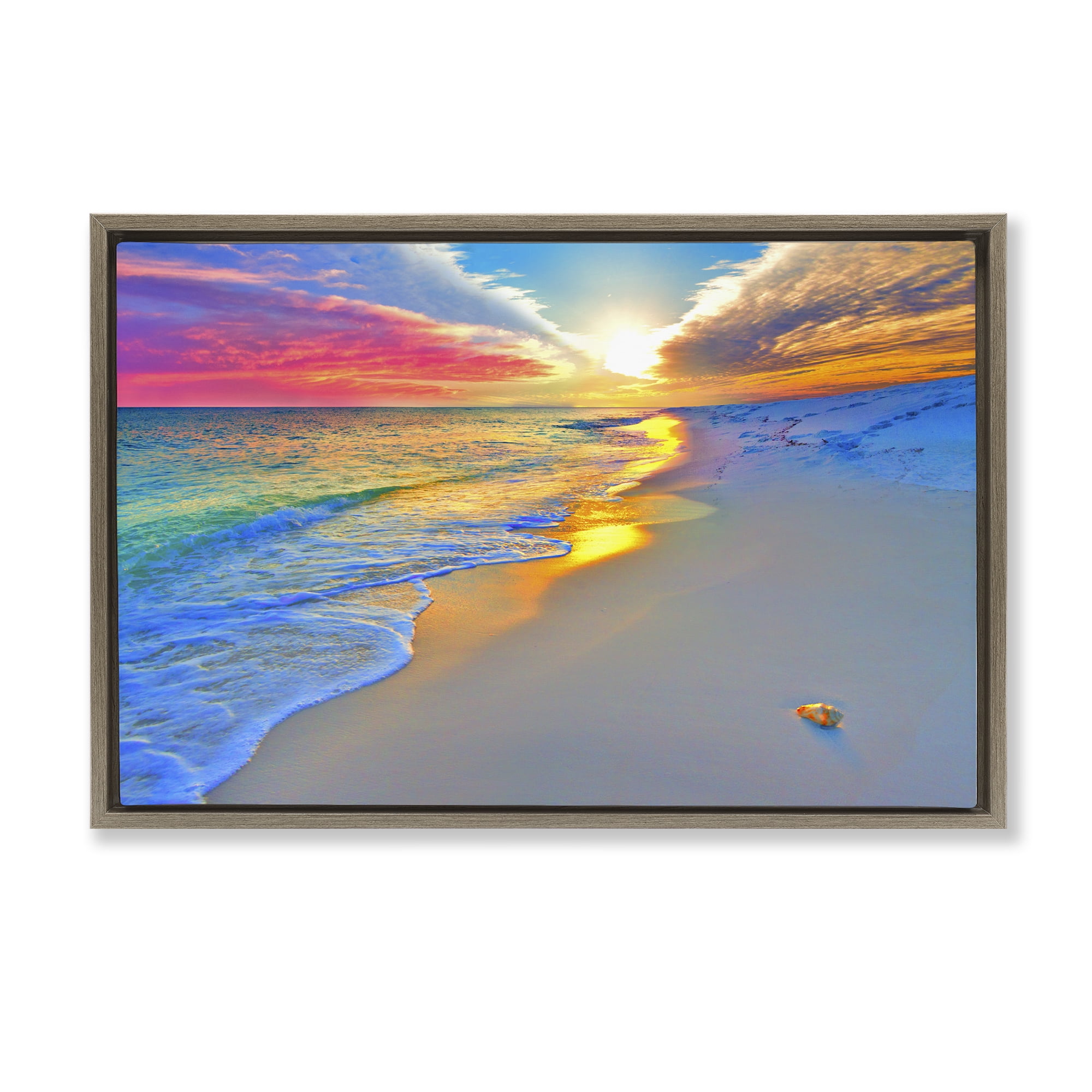 Stupell Industries Prismatic Rainbow Sunset Beach Brown Framed Floater Canvas Wall Art, design by Eszra Tanner