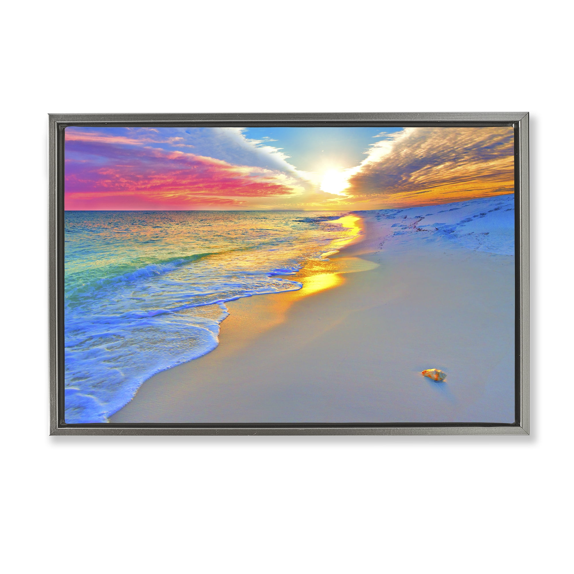 Stupell Industries Prismatic Rainbow Sunset Beach Gray Framed Floater Canvas Wall Art, design by Eszra Tanner